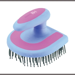 Hy Equestrian Horseshoe Mane Brush - Blue/Pink - 11 x 11cm