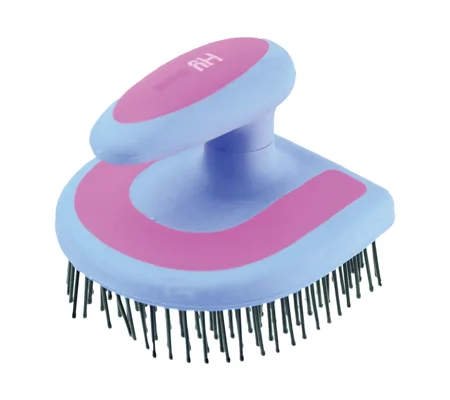 Hy Equestrian Horseshoe Mane Brush - Blue/Pink - 11 x 11cm
