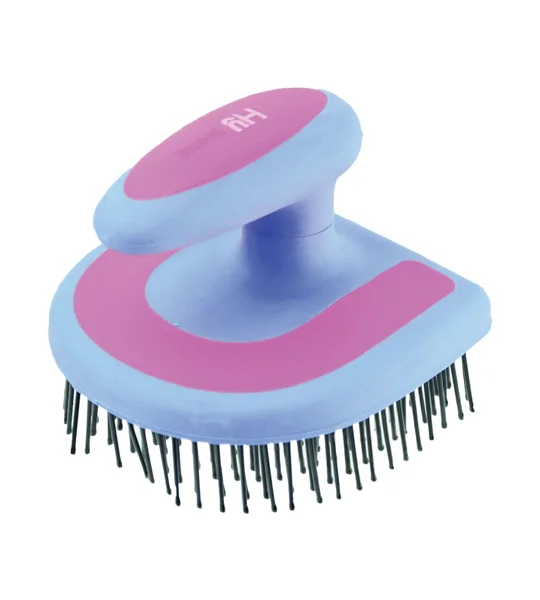 Hy Equestrian Horseshoe Mane Brush - Blue/Pink - 11 x 11cm