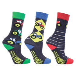 Tractor Collection Socks by Little Knight (Pack of 3) - Charcoal Grey/Red - Ch..