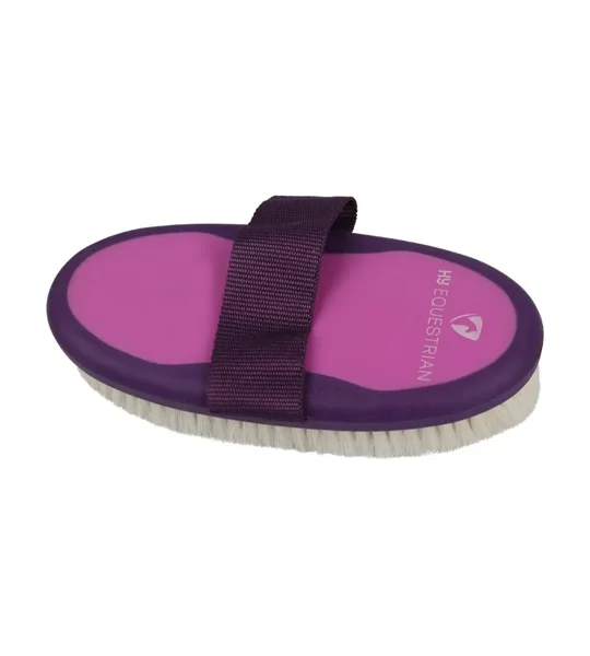 Hy Equestrian Pro Groom Goat Hair Body Brush 20 x 9.5cm Purple/Pink