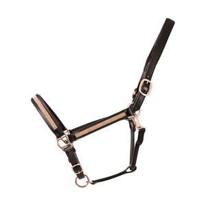 Hy Equestrian Rosciano Rose Gold Leather Head Collar - Brown/Rose Gold