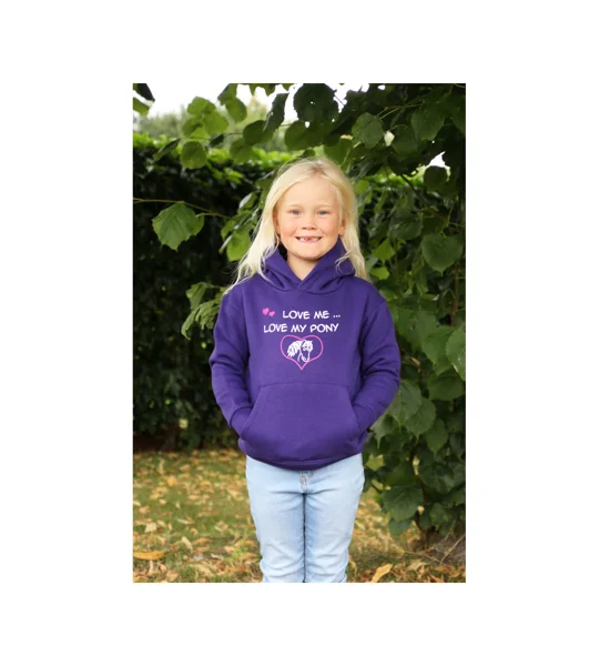 British Country Collection "Love me Love my Pony" Childrens Hoodie - Purple - Age 3-8 yrs