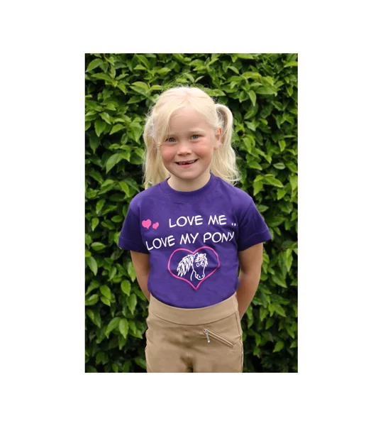 British Country Collection "Love me Love my Pony" Childrens T-Shirt - Purple - Age 3-8
