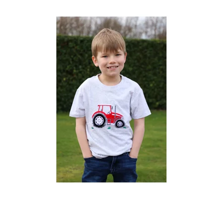 British Country Collection Big Red Tractor Childrens T-Shirt - Ash Grey - Age 1-10 yrs