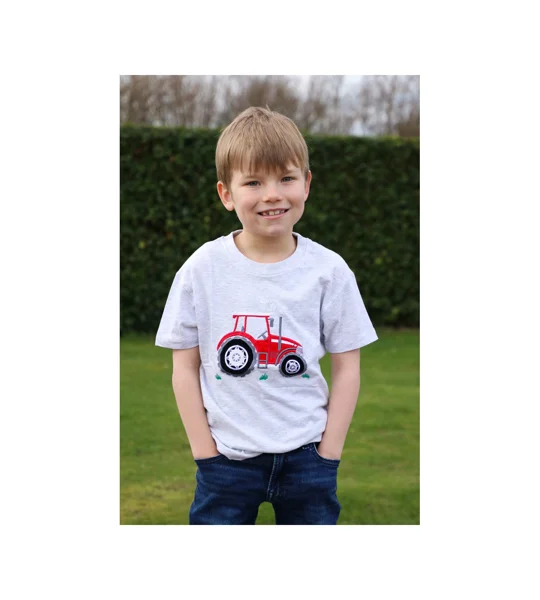 British Country Collection Big Red Tractor Childrens T-Shirt - Ash Grey - Age 1-10 yrs