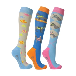 Hy Equestrian Seaside Donkey Socks (Pack of 3) - Sea Blue/Sunset Orange - Adul..