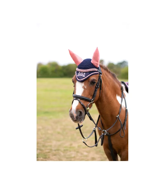 The Princess and the Pony Fly Veil By Little Rider - Navy/Peach - Pony/Cob