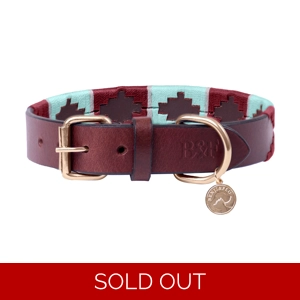 Benji & Flo Sublime Polo Leather Dog Collar - Aqua/Fig