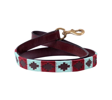 Benji & Flo Sublime Polo Leather Dog Lead - Aqua/Fig - 115cm