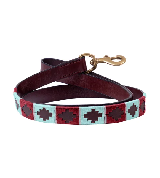 Benji & Flo Sublime Polo Leather Dog Lead - Aqua/Fig - 115cm