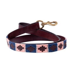 Benji & Flo Sublime Polo Leather Dog Lead - Navy/Rose - 115cm