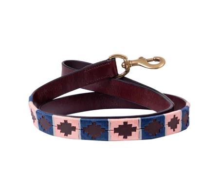 Benji & Flo Sublime Polo Leather Dog Lead - Navy/Rose - 115cm