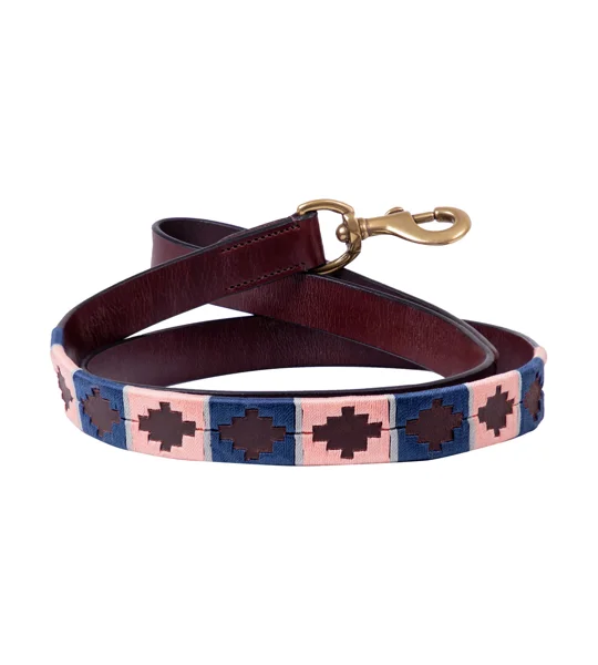 Benji & Flo Sublime Polo Leather Dog Lead - Navy/Rose - 115cm