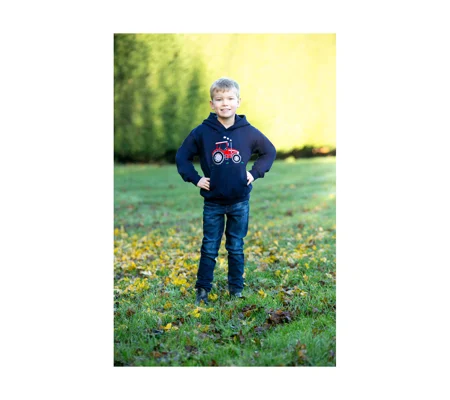 British Country Collection Big Red Tractor Childrens Applique Hoodie - Navy - Age 3-10 yrs