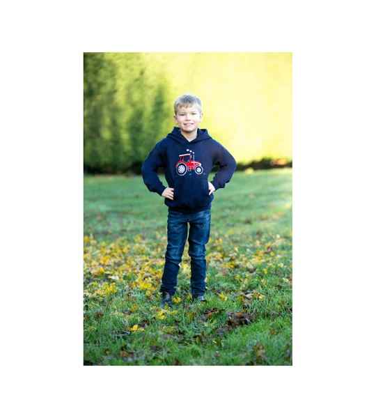 British Country Collection Big Red Tractor Childrens Applique Hoodie - Navy - Age 3-10 yrs