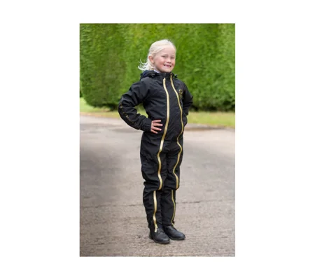 Supreme Products Active Junior Show Rider Waterproof Onesie - Black/Gold - Childs XS - XL