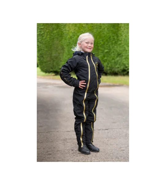 Supreme Products Active Junior Show Rider Waterproof Onesie - Black/Gold - Childs XS - XL