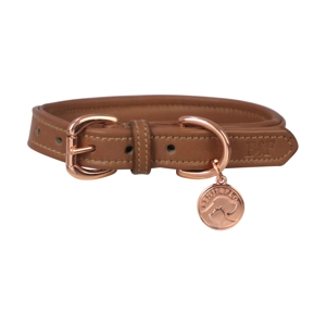 Benji & Flo Deluxe Padded Leather Dog Collar - Tan/Rose Gold