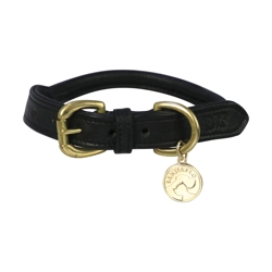 Benji & Flo Superior Rolled Leather Dog Collar - Black/Brass