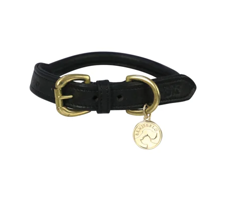 Benji & Flo Superior Rolled Leather Dog Collar - Black/Brass
