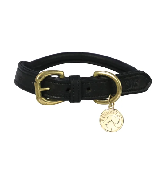 Benji & Flo Superior Rolled Leather Dog Collar - Black/Brass