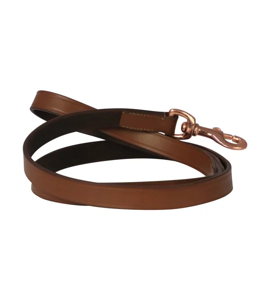 Benji & Flo Deluxe Padded Leather Dog Lead - Tan/Rose Gold - 120cm