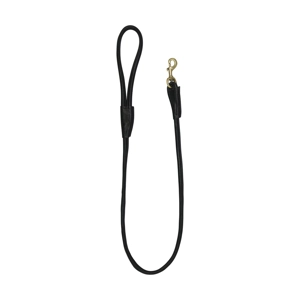 Benji & Flo Superior Rolled Leather Dog Lead - Black/Brass - 120cm
