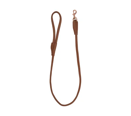 Benji & Flo Superior Rolled Leather Dog Lead - Tan/Rose Gold - 120cm