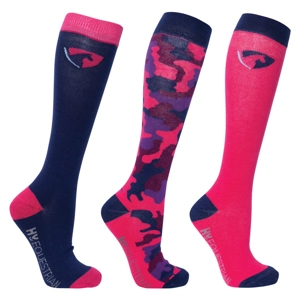 Hy Equestrian DynaForce Socks (Pack of 3) - Raspberry/Navy - Adult 4-8