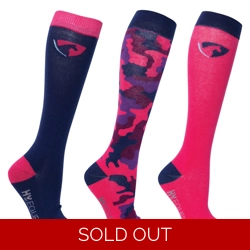 Hy Equestrian DynaForce Socks (Pack of 3) - Raspberry/Navy - Mizs 12-4