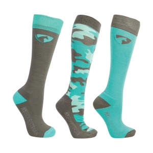 Hy Equestrian DynaForce Socks (Pack of 3) - Pacific/Grey - Adult 4-8