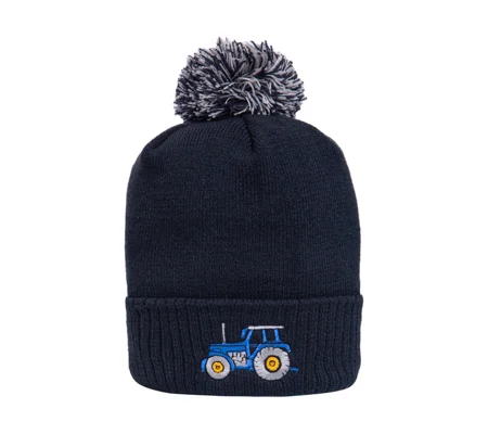 British Country Collection Blue Tractor Pom Pom Beanie Hat - Navy - One Size