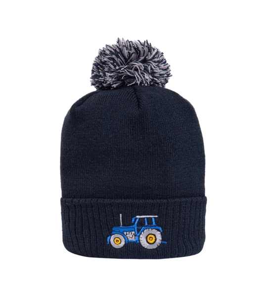British Country Collection Blue Tractor Pom Pom Beanie Hat - Navy - One Size