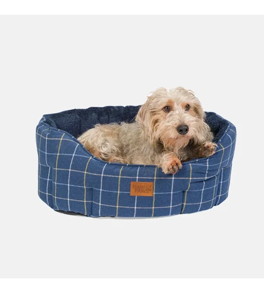House of Paws Check Tweed Oval Snuggle Bed