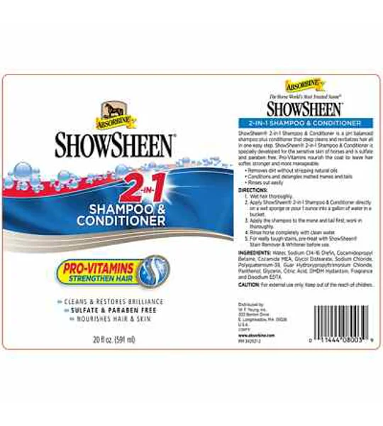 Absorbine ShowSheen 2-in-1 Shampoo and Conditioner 591ml squeeze bottle