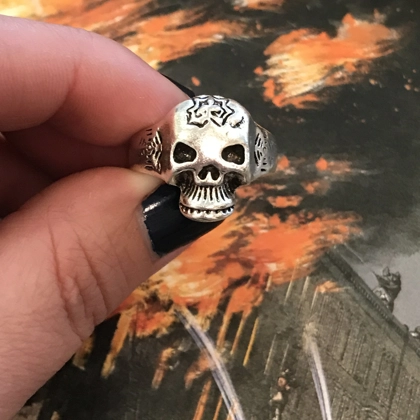 Size 9 1/4 Biker Ring 80s Biker Rings Eddie Munson Skull Ring Stranger Things Vecna Inspired Mens Rings Gifts for him 80s Inspired Jewelry