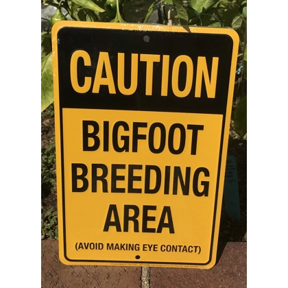 Caution Bigfoot Breeding Area Avoid Making Eye Contact Metal Sign / Fun Gifts for Kids / Gifts for Kids / Sasquatch Gifts