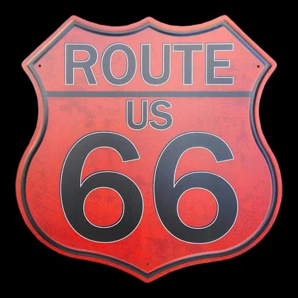 Route 66 Shield Sign / Red Rustic Signs / Car Garage Decor
