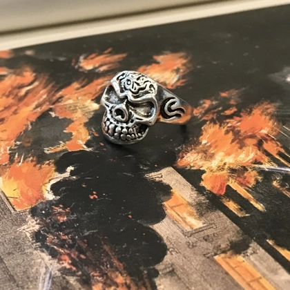 Size 8 1/2 Biker Ring 80s Biker Rings Eddie Munson Skull Ring Stranger Things Vecna Inspired Mens Rings Gifts for him 80s Inspired Jewelry
