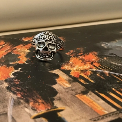 Size 9 1/2 Biker Ring 80s Biker Rings Eddie Munson Skull Ring Stranger Things Vecna Inspired Mens Rings Gifts for him 80s Inspired Jewelry