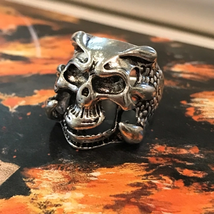 Size 8 1/4 Biker Ring 80s Biker Rings Eddie Munson Skull Ring Stranger Things Vecna Inspired Mens Rings Gifts for him 80s Inspired Jewelry