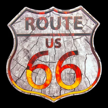 Route 66 Shield Sign / Flames USA Rustic Signs / Car Garage Decor