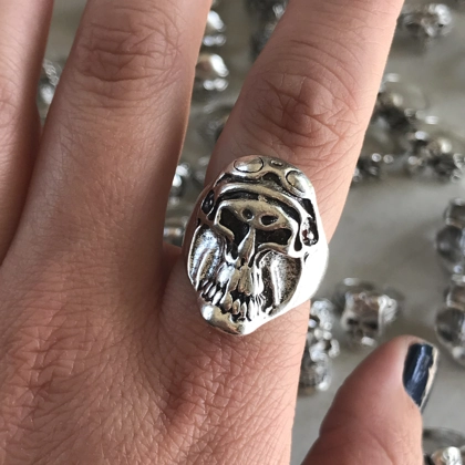 Size 8 1/4 Biker Ring 80s Biker Rings Eddie Munson Skull Ring Skull Ring Halloween Jewelry Gift for Biker Aviation Gift Aviation Jewelry