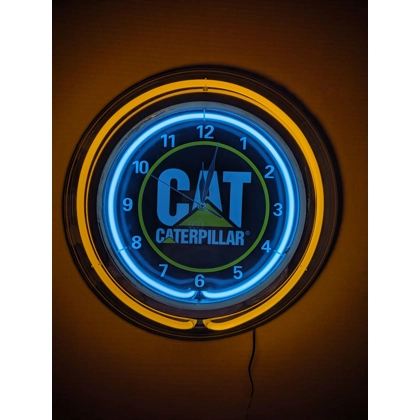 Caterpillar Double Band Neon Clock / CAT Neon Clock / Equipment Clocks / Man Cave Wall Clock