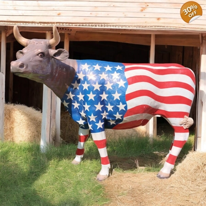 Life Size American Flag Cow Statue / USA Red White Blue / Flag Statues