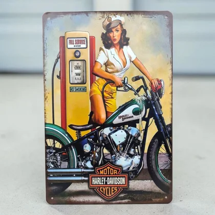 Harley Motorcycle Pinup Sign / Petroliana Gas Pump Signs