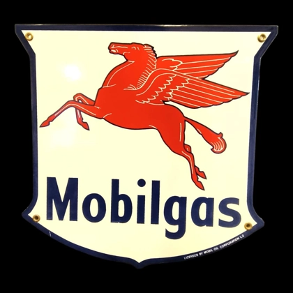 Mobilgas Porcelain Shield Gas Pump Sign / Mobil Oil Petroliana Mens Signs Garage