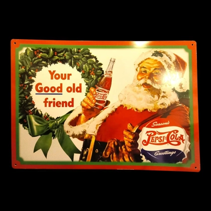Licensed Pepsi Soda Pop Santa Sign / Vintage Classic Christmas Signs / Coke Mens