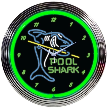 Pool Shark Neon Clock / Pool Clocks / Shark Neon Clocks / Single Band Bar Neon Clocks